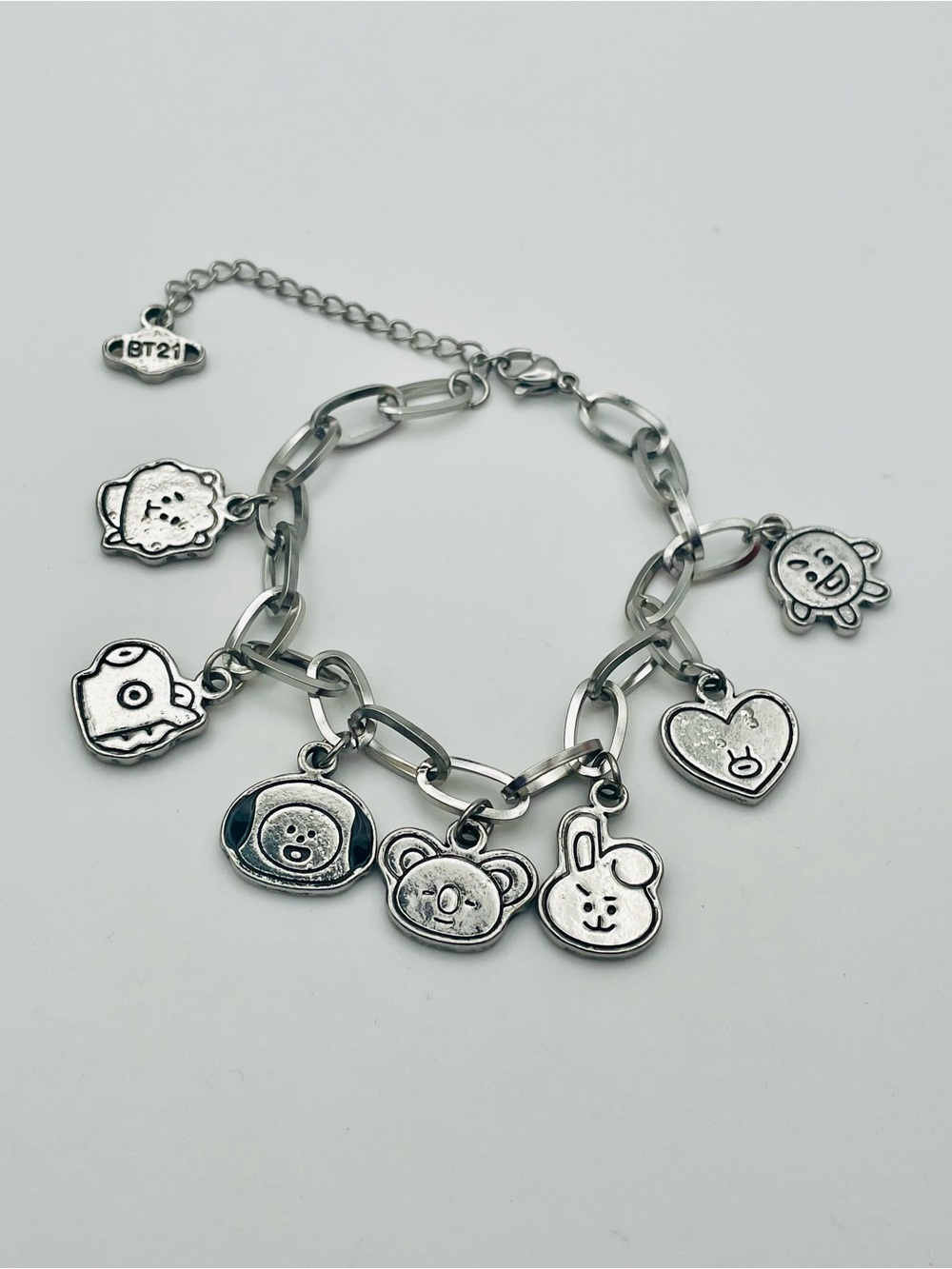 BT21 Silver-Tone 7 Charm Bracelet by BTS— Cute Character LINE FRIENDS. Size 7